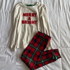 Festive Kids Pajama Set - Cream and Red Plaid